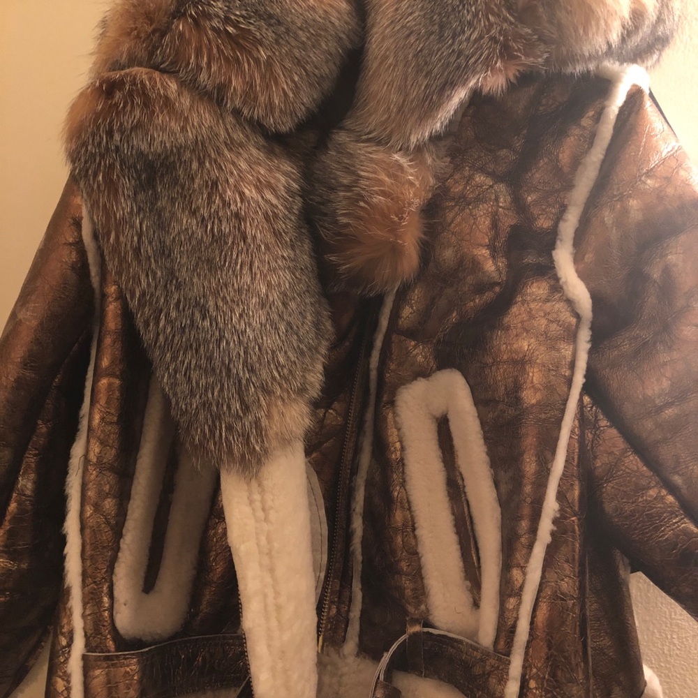 Bronze Metallic Shearling/Fur Motor Cycle Jacket.